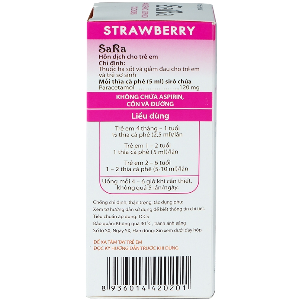 Hình ảnh Thuốc Sara 120mg/5ml Thai Nakorn Patana hương dâu tây hạ sốt, giảm đau cho trẻ (60ml)