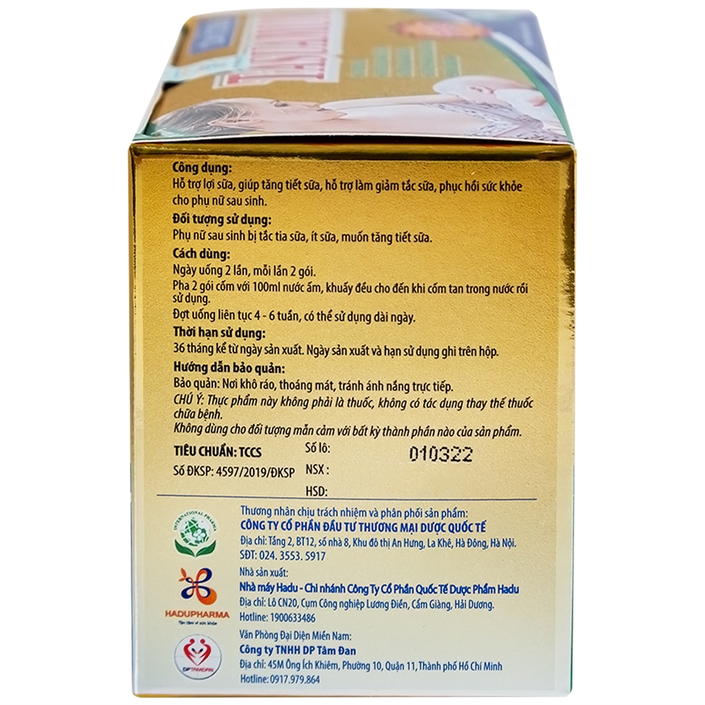 Hình ảnh Cốm Lợi Sữa Tasuamum Hadu Pharma hỗ trợ lợi sữa, giúp tăng tiết sữa (20 túi)