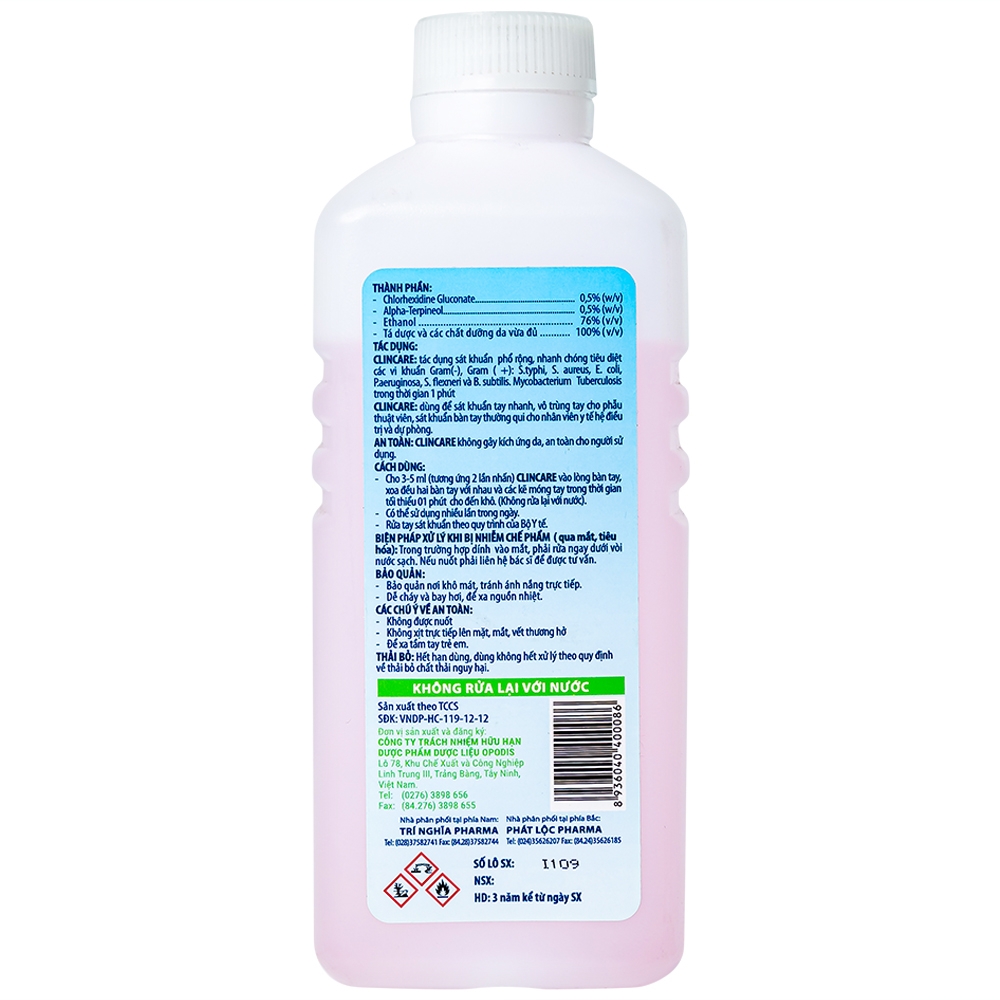 Hình ảnh Sát khuẩn tay nhanh Clincare Opodis Pharma tiêu diệt 99,99% vi khuẩn, sát khuẩn tay nhanh (500ml)