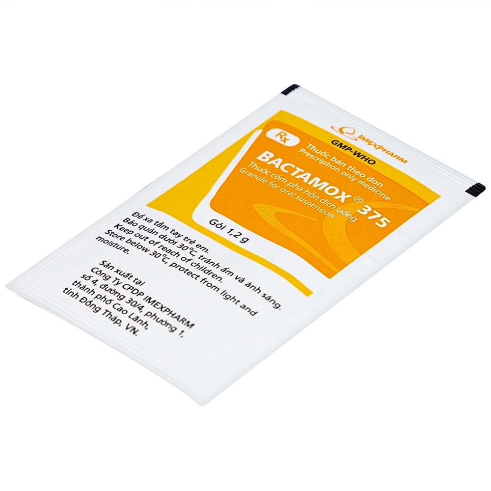 Hình ảnh Thuốc cốm Bactamox 375 Imexpharm điều trị nhiễm khuẩn (12 gói)