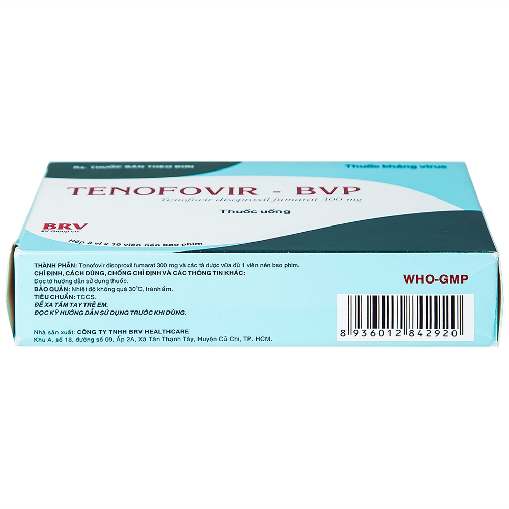 Hình ảnh Thuốc Tenofovir-BVP điều trị và dự phòng kháng virus HIV, viêm gan B (3 vỉ x 10 viên)