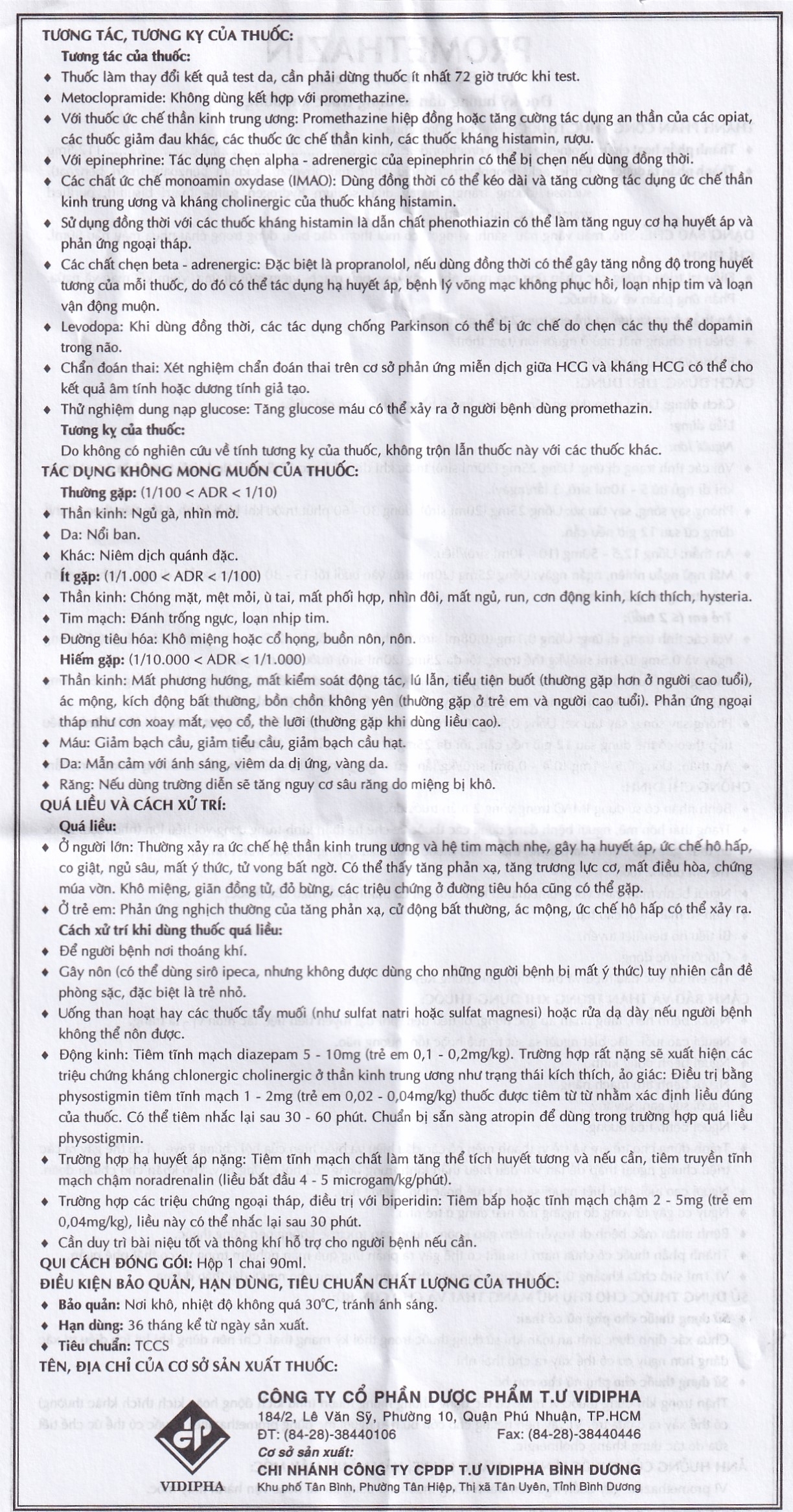 Hình ảnh Siro Promethazin Vidipha điều trị mày đay, phù mạch, viêm mũi dị ứng (90ml)