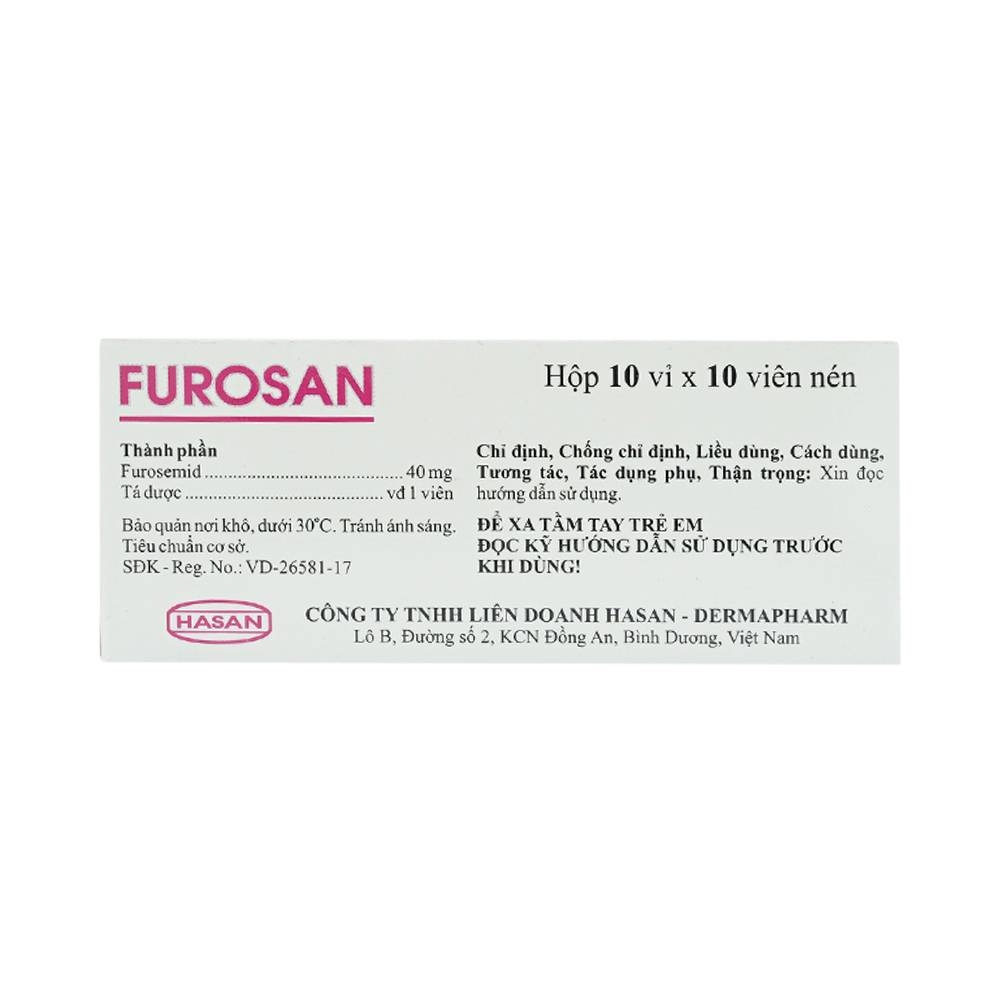 Hình ảnh Thuốc Furosan 40mg Hasan điều trị phù, tăng huyết áp nhẹ hay trung bình (10 vỉ x 10 viên)
