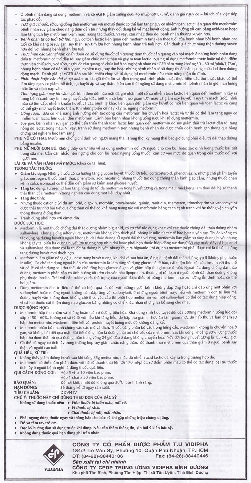 Hình ảnh Thuốc Gludipha 500 Vidipha điều trị đái tháo đường típ 2 (5 vỉ x 10 viên)