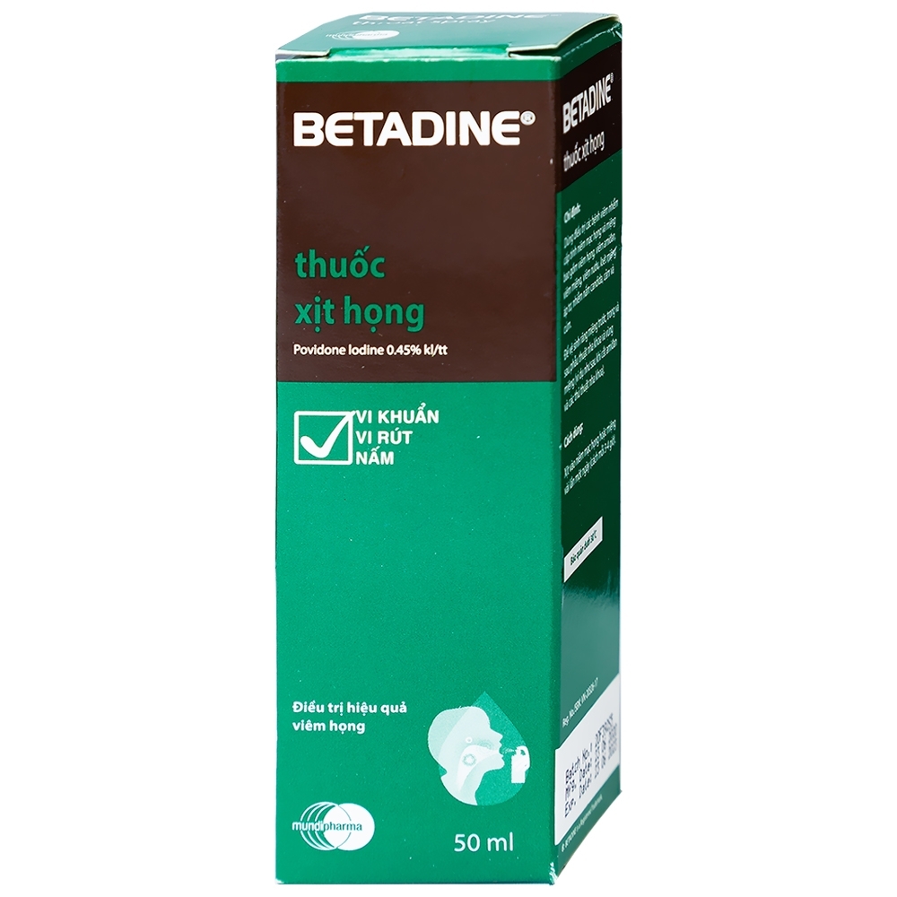Hình ảnh Thuốc xịt họng Betadine Throat Spray điều trị bệnh nhiễm trùng cấp tính niêm mạc miệng, họng (50ml)