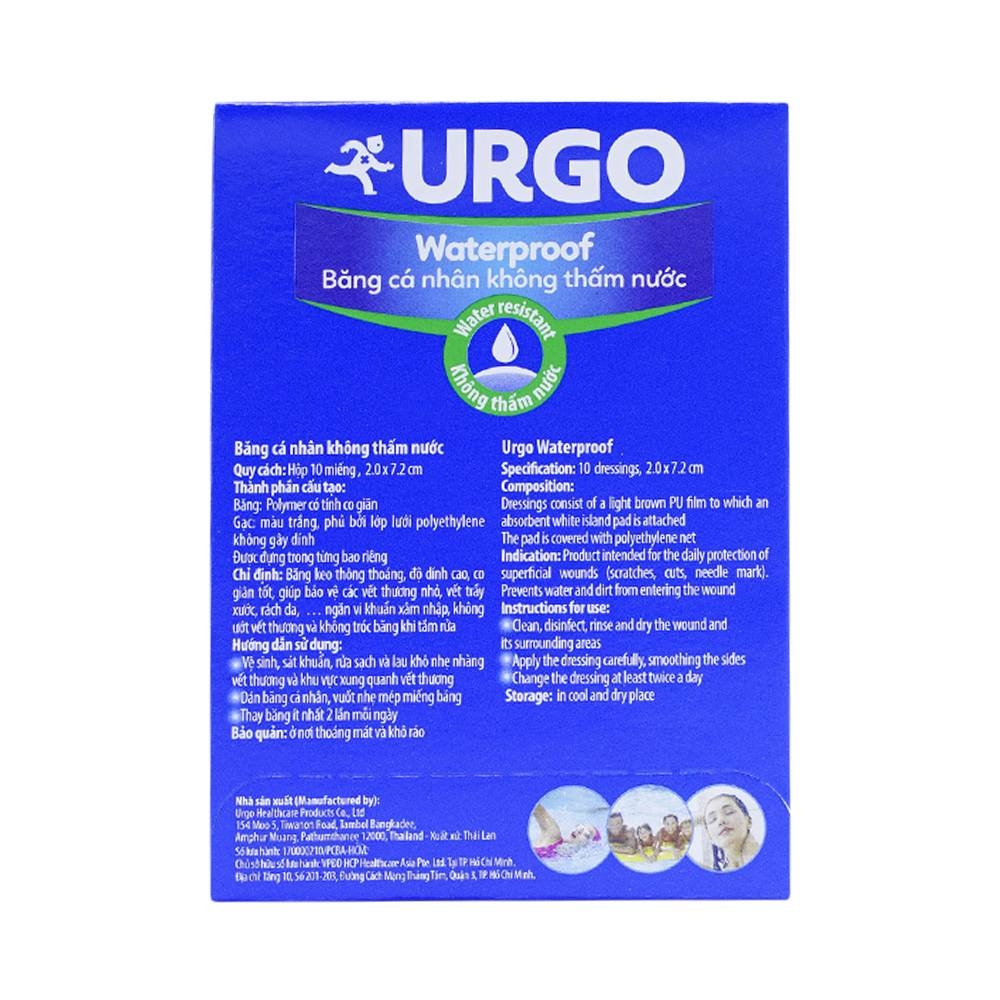 Hình ảnh Băng cá nhân không thấm nước Urgo Waterproof bảo vệ vết thương nhỏ, vết trầy xước, rách da (10 miếng)