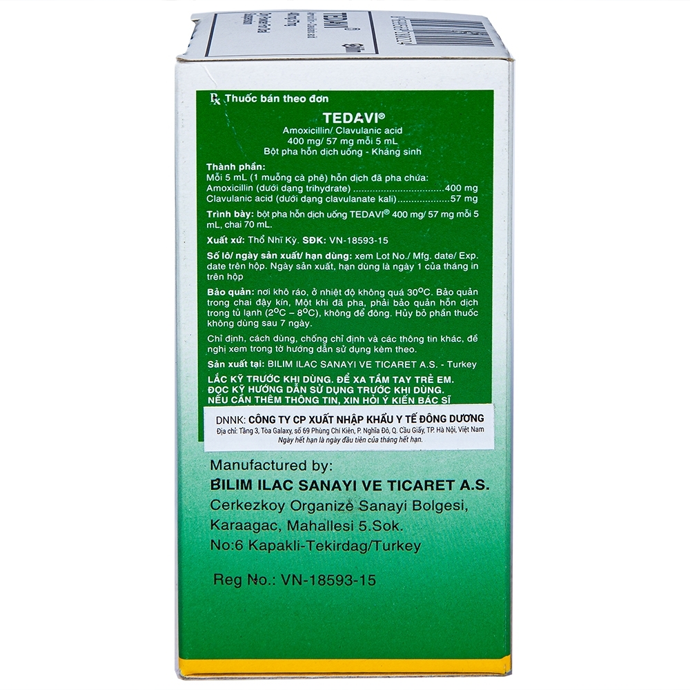 Hình ảnh Bột pha uống Tedavi 400mg/57mg điều trị nhiễm khuẩn, viêm xoang, viêm tai giữa (70ml)