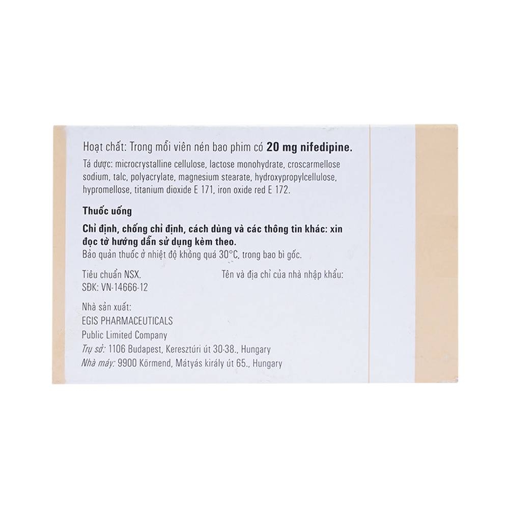 Hình ảnh Thuốc Cordaflex 20mg Egis Pharma phòng ngừa chứng đau thắt ngực, tăng huyết áp (6 vỉ x 10 viên)