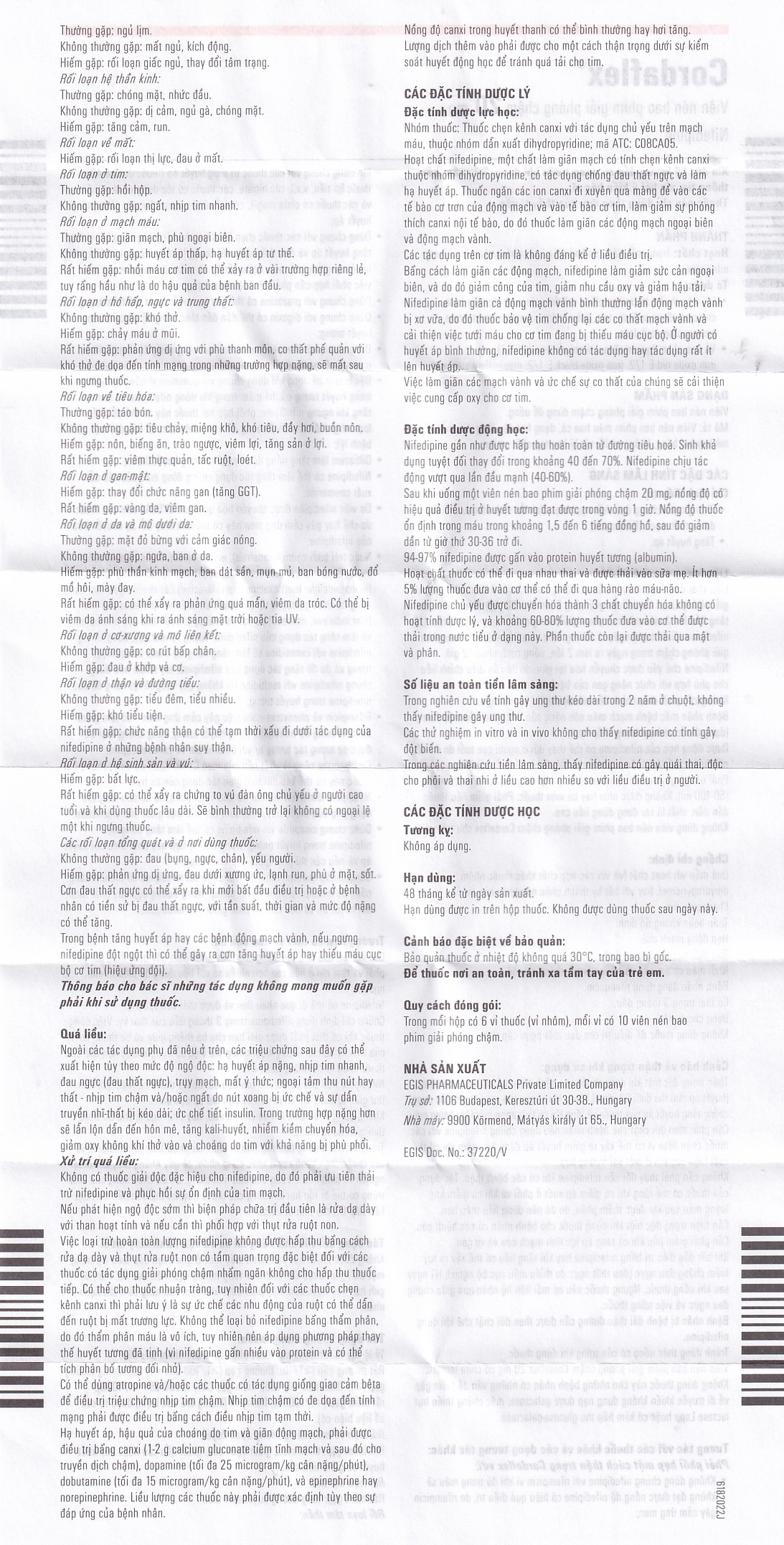 Hình ảnh Thuốc Cordaflex 20mg Egis Pharma phòng ngừa chứng đau thắt ngực, tăng huyết áp (6 vỉ x 10 viên)