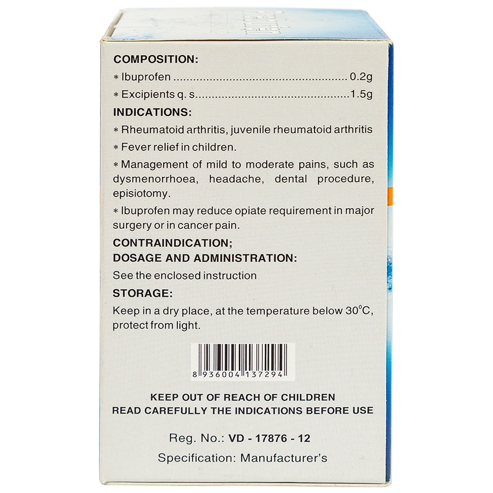 Hình ảnh Thuốc Prebufen 200mg Dược 3-2 giúp giảm đau, hạ sốt cho trẻ em (20 gói x 1.5g)
