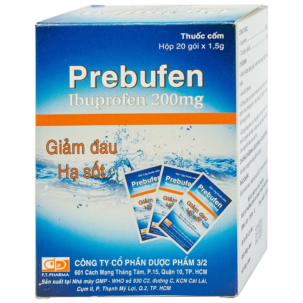 Hình ảnh Thuốc Prebufen 200mg Dược 3-2 giúp giảm đau, hạ sốt cho trẻ em (20 gói x 1.5g)