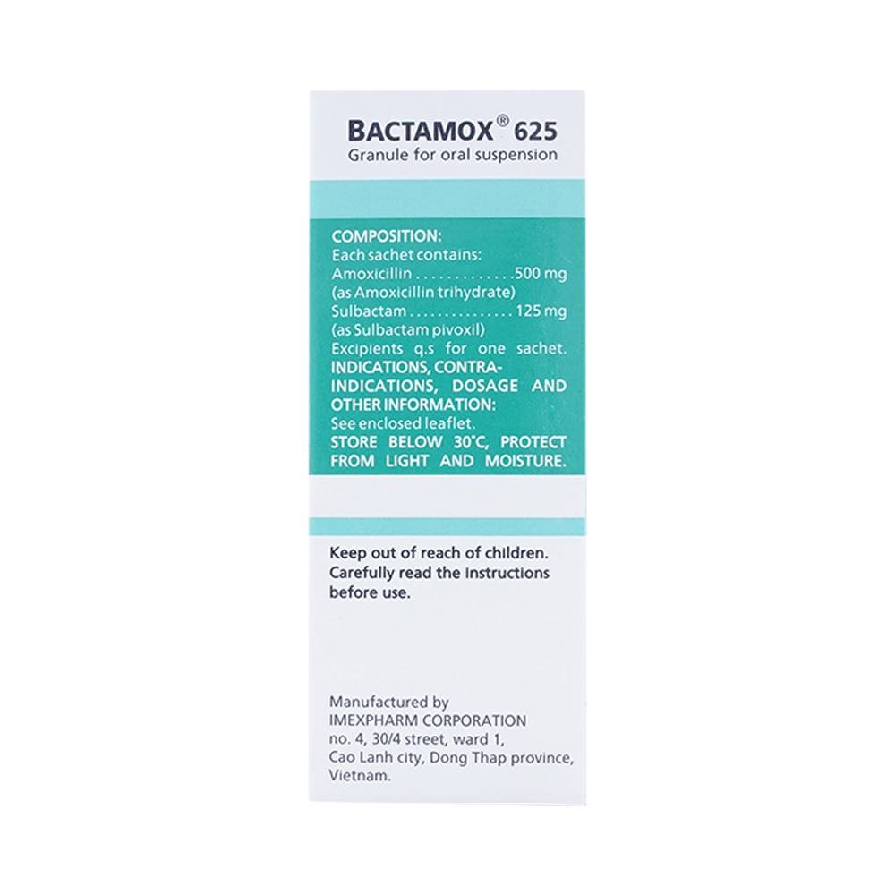 Hình ảnh Thuốc cốm Bactamox 625 Imexpharm điều trị nhiễm khuẩn (12 gói)