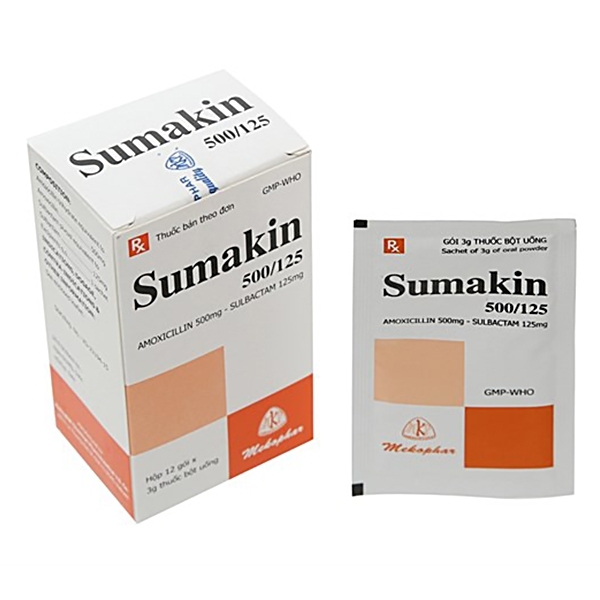 Hình ảnh Bột pha uống Sumakin 500/125 Mekophar điều trị viêm tai giữa, viêm xoang, viêm amidan (12 gói)