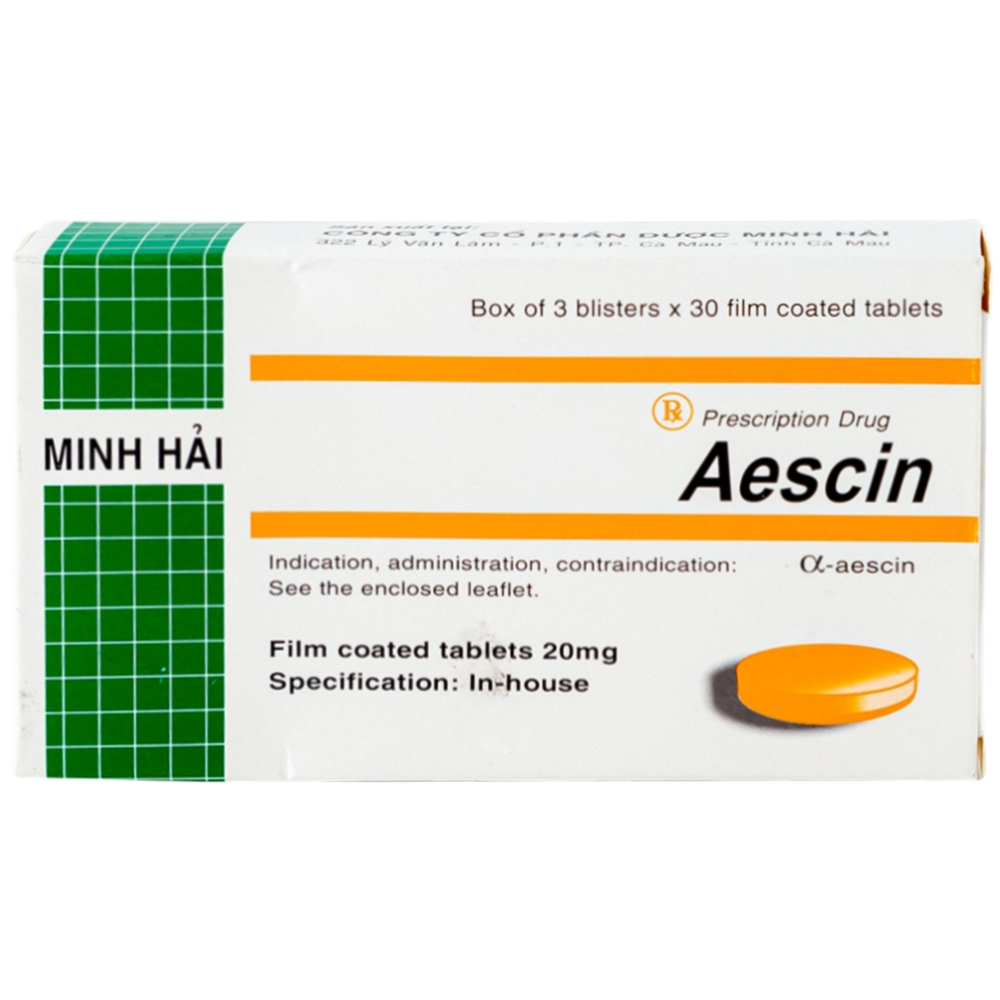 Hình ảnh Thuốc Aescin 20mg điều trị thiểu năng tĩnh mạch mãn tính, giãn tĩnh mạch chân, trĩ (3 vỉ x 30 viên)