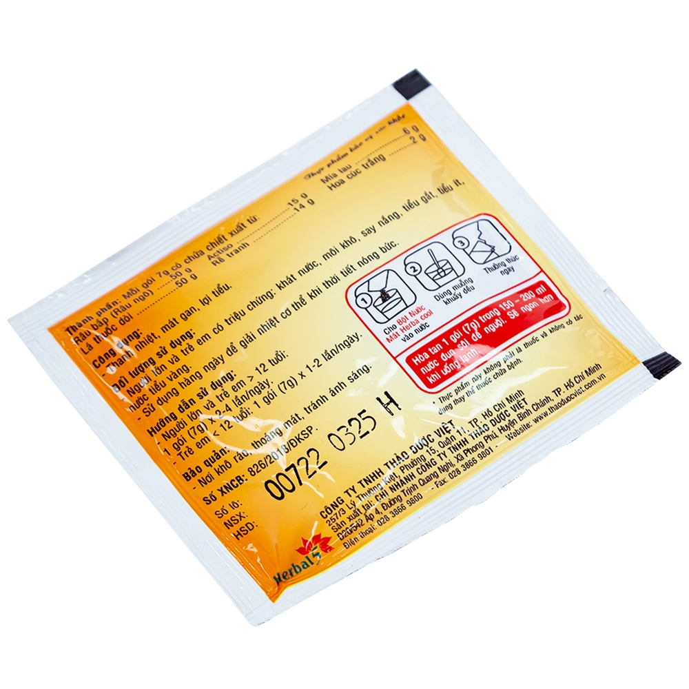 Hình ảnh Bột nước mát Herbal Cool thanh nhiệt, mát gan, lợi tiểu (10 gói)