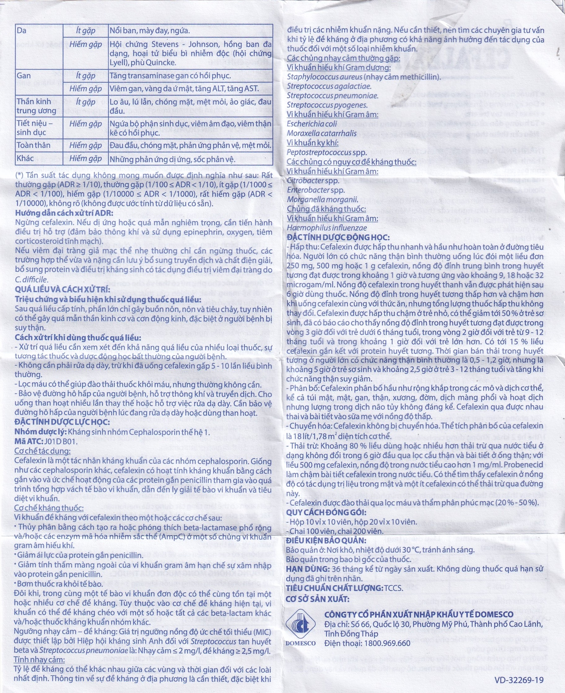 Hình ảnh Thuốc Cefalexin 500mg Domexco điều trị nhiễm khuẩn (200 viên)