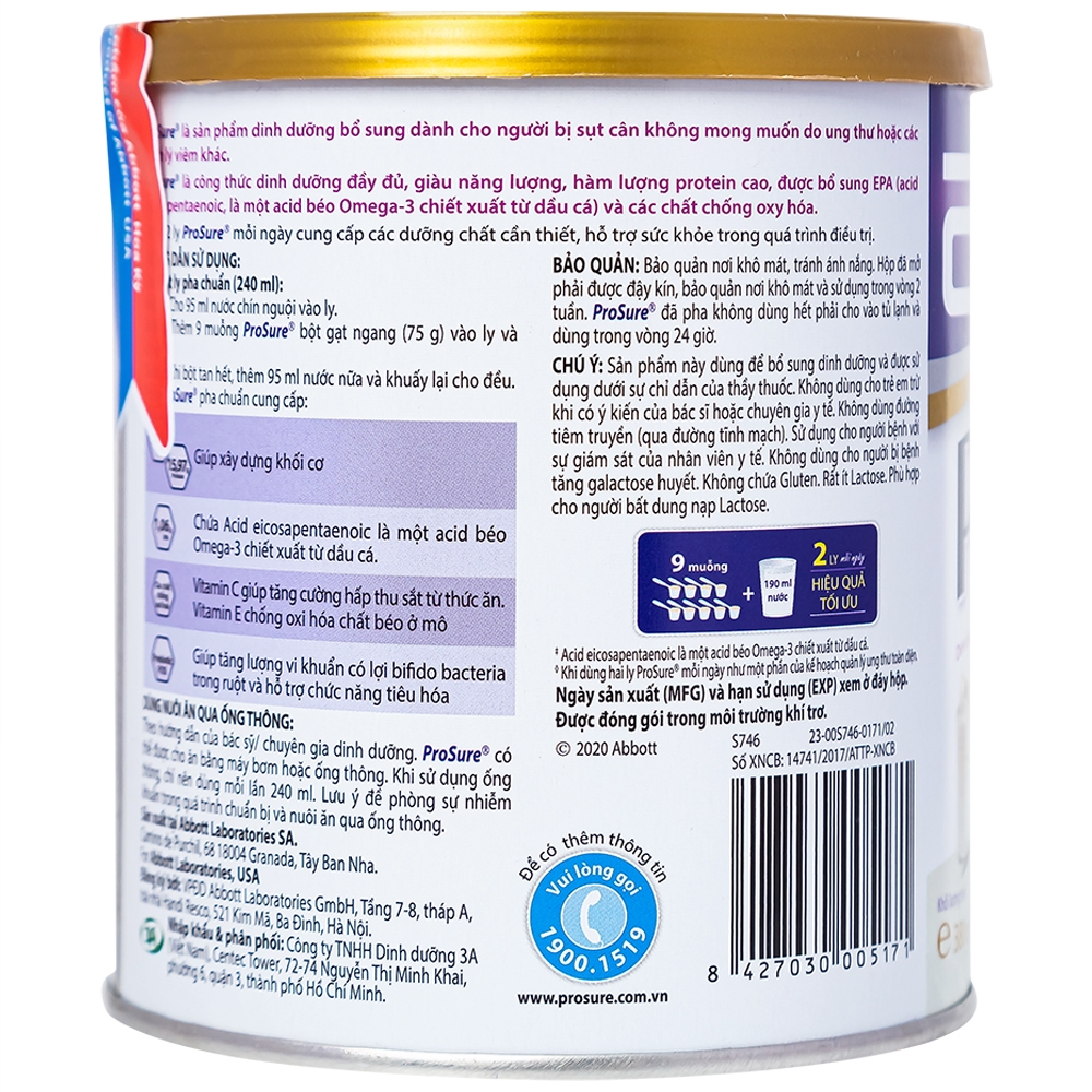 Hình ảnh Sữa Prosure Abbott hương vani bổ sung dinh dưỡng chuyên biệt cho người đang sụt cân (380g)