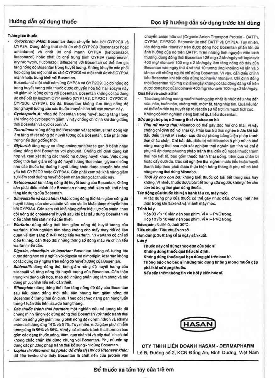 Hình ảnh Viên nén Misenbo 62,5 Hasan điều trị tăng huyết áp động mạch phổi (3 vỉ x 10 viên)