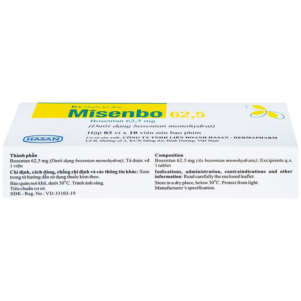 Hình ảnh Viên nén Misenbo 62,5 Hasan điều trị tăng huyết áp động mạch phổi (3 vỉ x 10 viên)