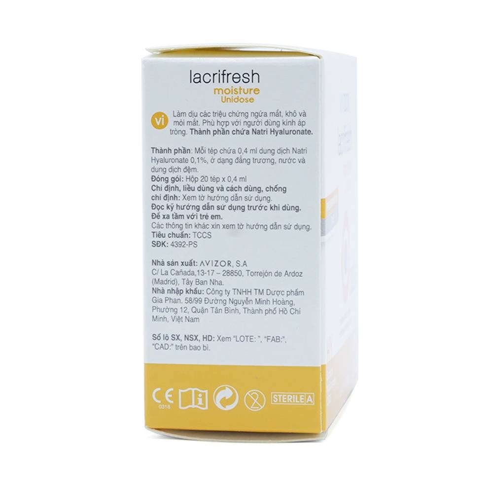 Hình ảnh Dung dịch nhỏ mắt Avizor Lacrifresh 0.10% làm dịu tình trạng khô mắt, kích ứng và mỏi mắt (20 ống x 0,40ml)