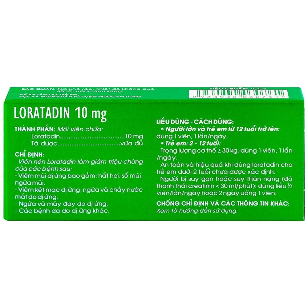 Hình ảnh Viên nén Loratadin 10mg Traphaco giảm viêm mũi dị ứng, viêm kết mạc, ngứa và mày đay (1 vỉ x 10 viên)