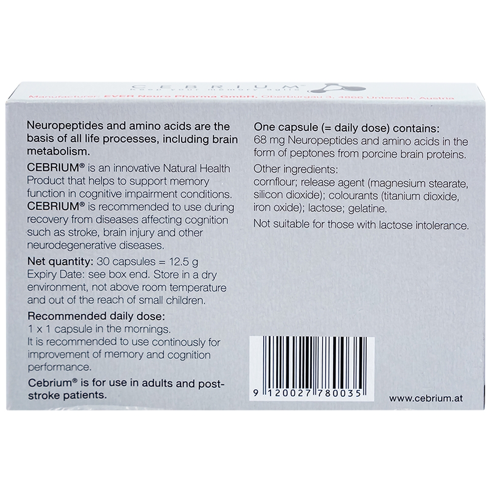 Hình ảnh Viên uống Cebrium Ever Pharma hỗ trợ tăng khả năng tập trung, cải thiện trí nhớ (3 vỉ x 10 viên)