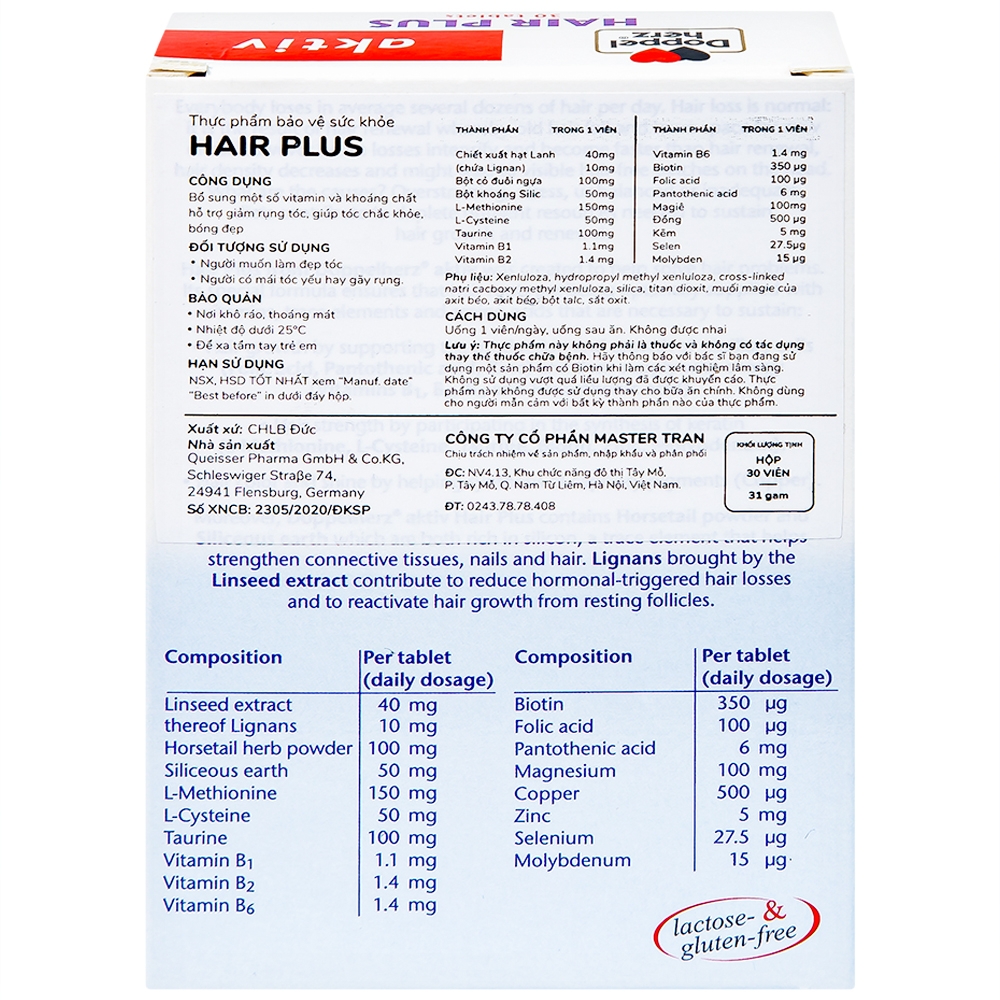 Hình ảnh Viên uống Hair Plus Doppelherz Aktiv bổ sung một số vitamin và khoáng chất (3 vỉ x 10 viên)