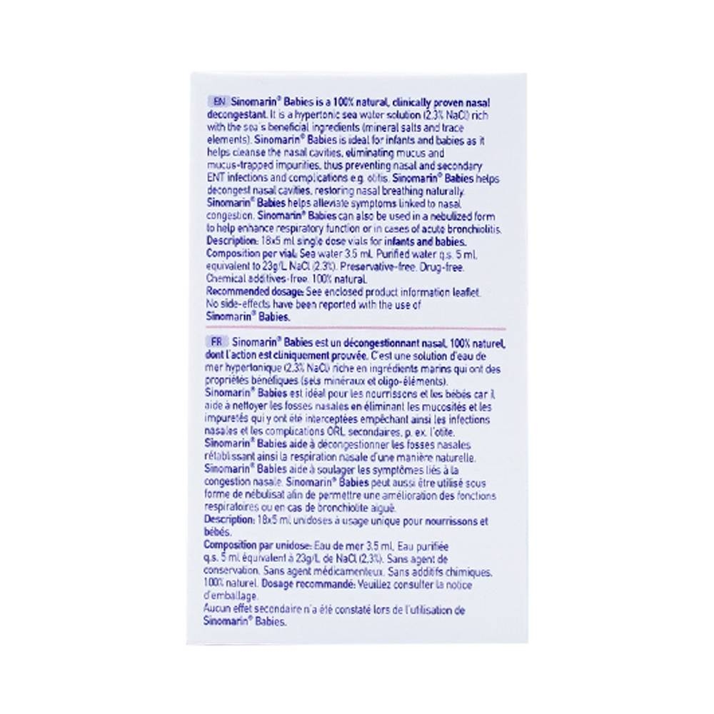 Hình ảnh Dung dịch Sinomarin Babies giảm nghẹt mũi bằng cách làm giảm phù nề niêm mạc mũi (18 ống x 5ml)