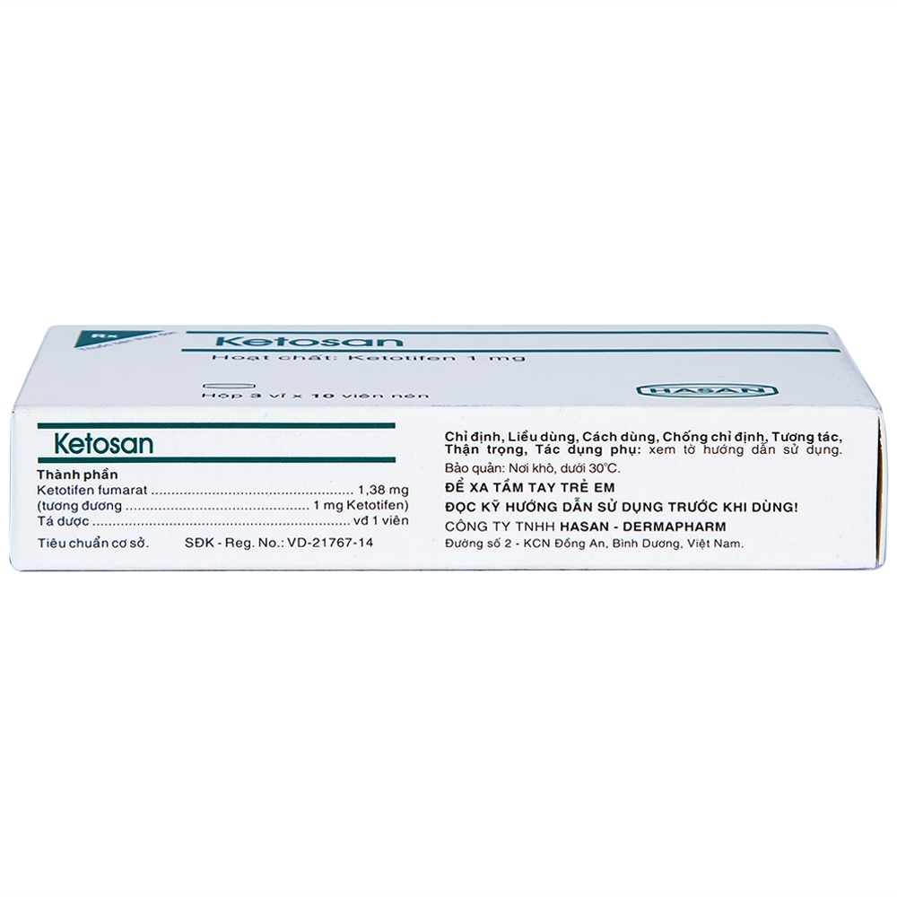 Hình ảnh Viên nén Ketosan Hasan phòng ngừa hen phế quản, điều trị viêm mũi dị ứng (3 vỉ x 10 viên)
