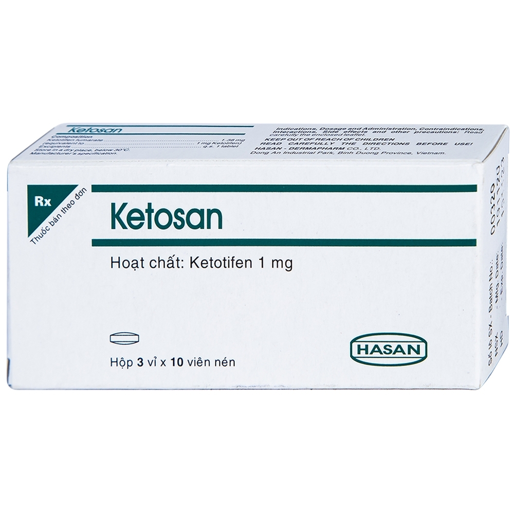 Hình ảnh Viên nén Ketosan Hasan phòng ngừa hen phế quản, điều trị viêm mũi dị ứng (3 vỉ x 10 viên)