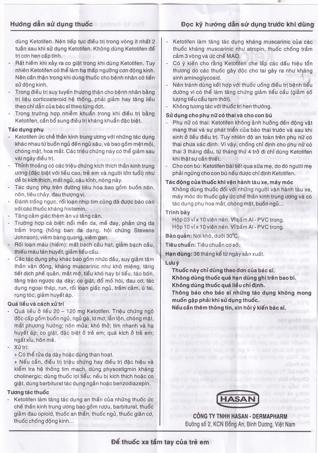 Hình ảnh Viên nén Ketosan Hasan phòng ngừa hen phế quản, điều trị viêm mũi dị ứng (3 vỉ x 10 viên)