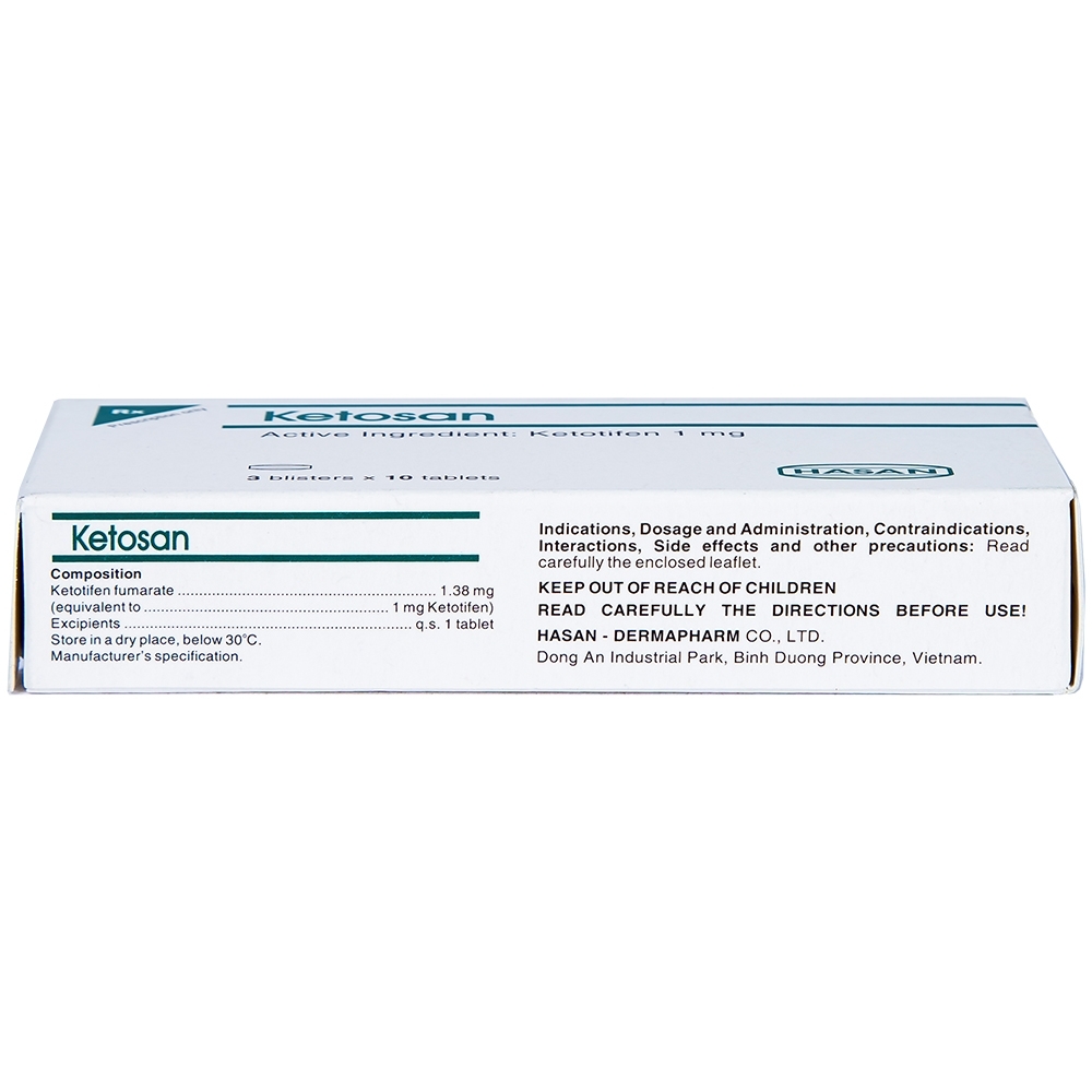 Hình ảnh Viên nén Ketosan Hasan phòng ngừa hen phế quản, điều trị viêm mũi dị ứng (3 vỉ x 10 viên)