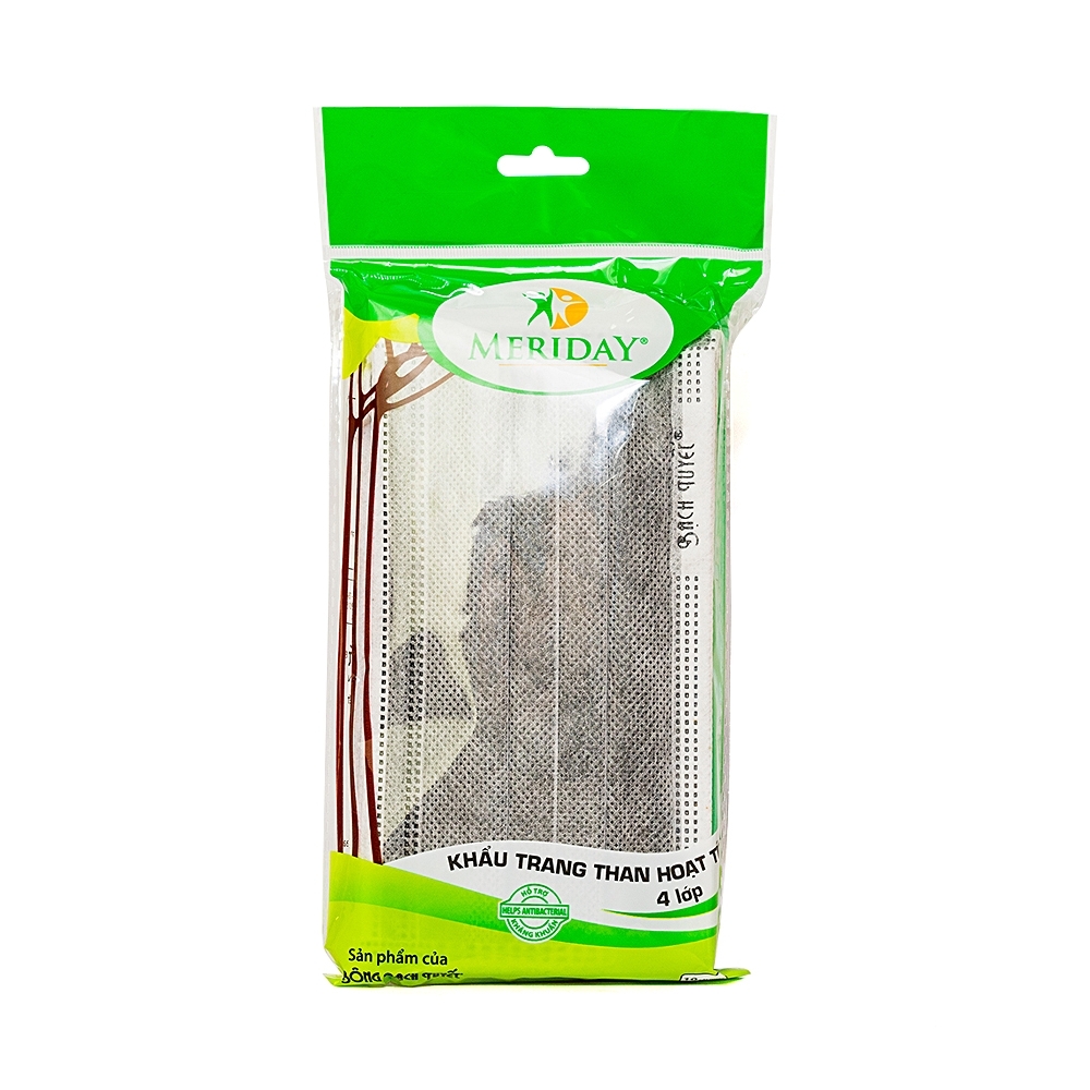 Hình ảnh Khẩu trang than hoạt tính Meriday 4 lớp hỗ trợ ngăn khói, bụi, kháng khuẩn (10 cái)