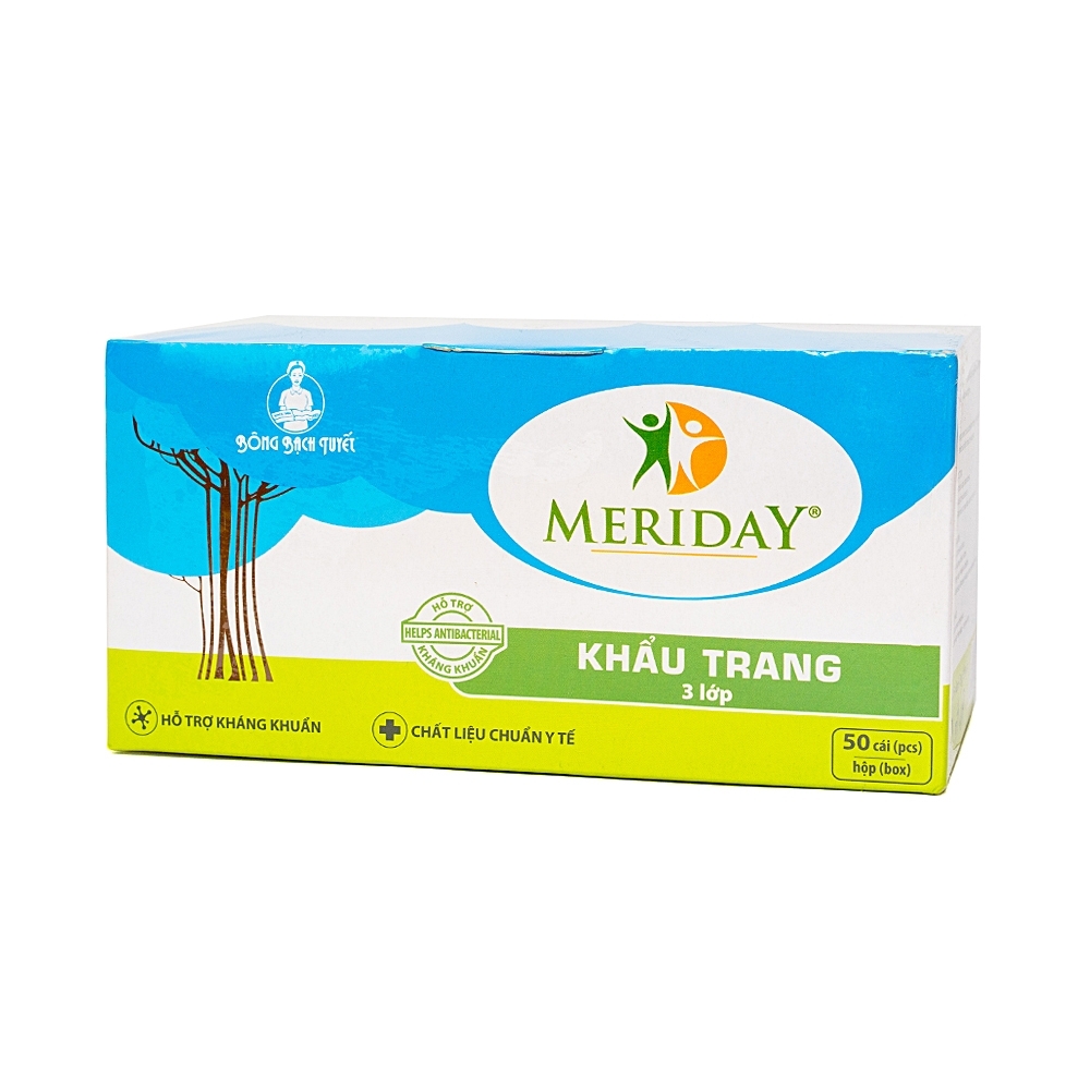 Hình ảnh Khẩu trang y tế Meriday 3 lớp hỗ trợ ngăn khói, bụi, kháng khuẩn (50 cái)
