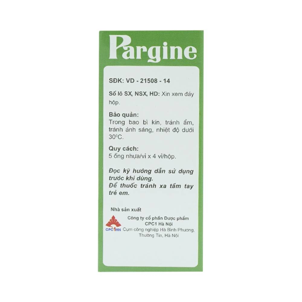 Hình ảnh Dung dịch uống Pargine 1000mg/10ml CPC1 Hà Nội điều trị tăng amoniac máu (4 vỉ x 5 ống x 10ml)