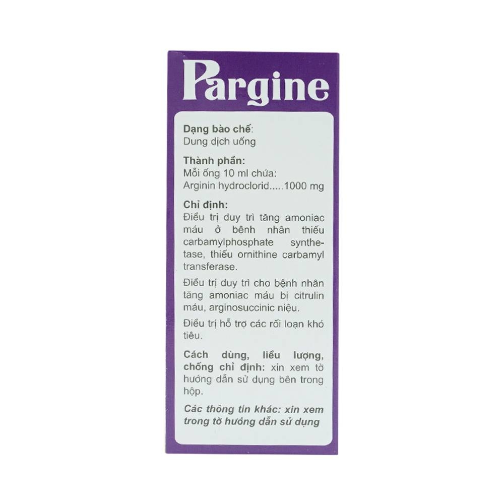 Hình ảnh Dung dịch uống Pargine 1000mg/10ml CPC1 Hà Nội điều trị tăng amoniac máu (4 vỉ x 5 ống x 10ml)
