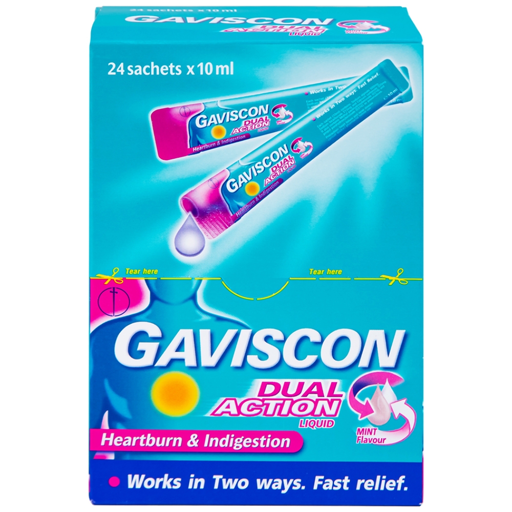 Hình ảnh Hỗn dịch Gaviscon Dual Action Reckitt Benckiser điều trị trào ngược dạ dày, thực quản (24 gói x 10ml)