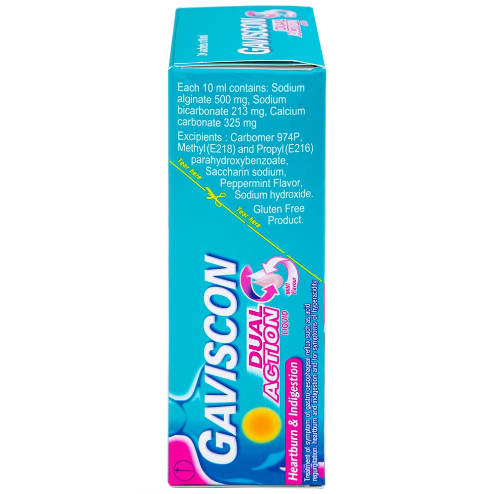 Hình ảnh Hỗn dịch Gaviscon Dual Action Reckitt Benckiser điều trị trào ngược dạ dày, thực quản (24 gói x 10ml)