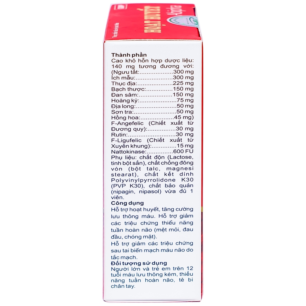 Hình ảnh Viên uống Hoạt Huyết Abipha hỗ trợ tăng cường lưu thông máu não (3 vỉ x 10 viên)