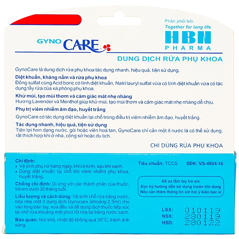 Hình ảnh Dung dịch rửa phụ khoa Gyno Care HBN Pharma diệt khuẩn, khử mùi, phụ trị viêm nhiễm phụ khoa (50g)