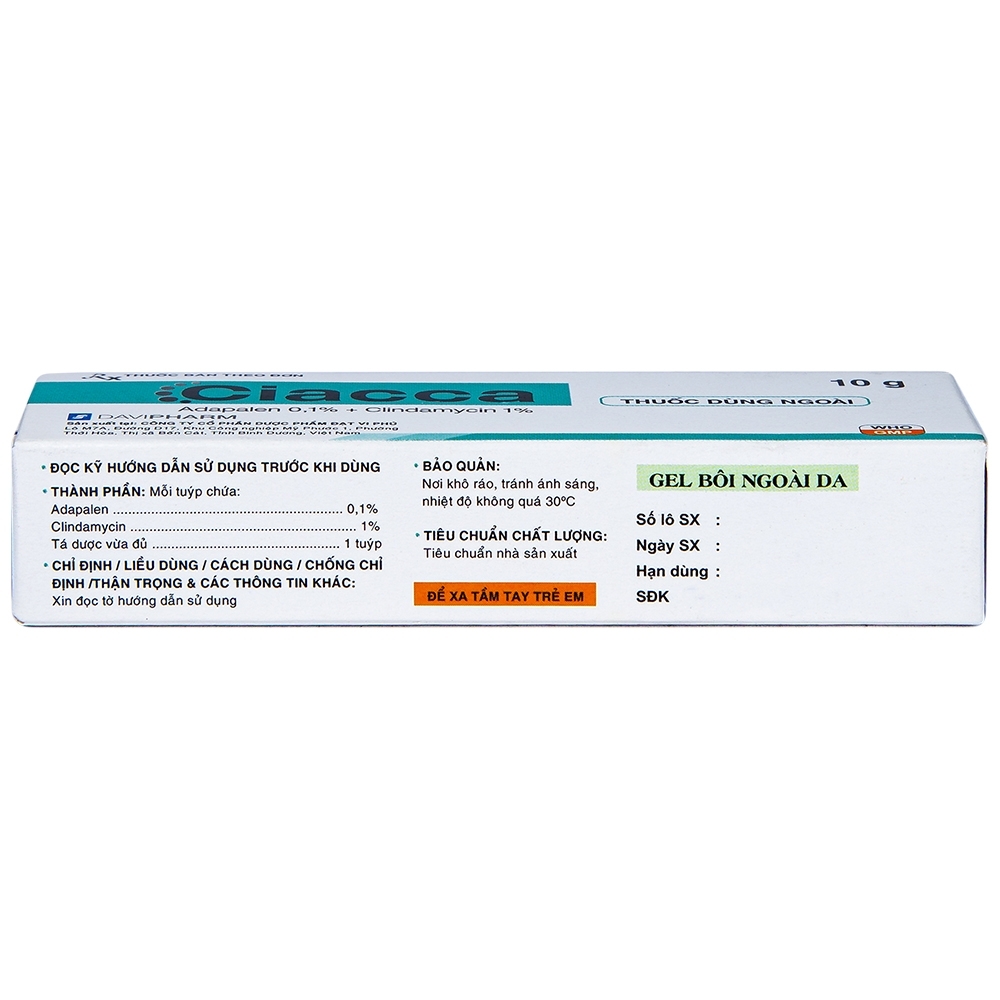 Hình ảnh Gel bôi ngoài da Ciacca Davipharm điều trị tình trạng da bị mụn trứng cá nhẹ đến vừa (10g)