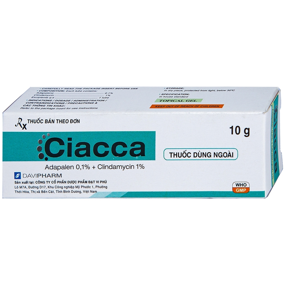 Hình ảnh Gel bôi ngoài da Ciacca Davipharm điều trị tình trạng da bị mụn trứng cá nhẹ đến vừa (10g)