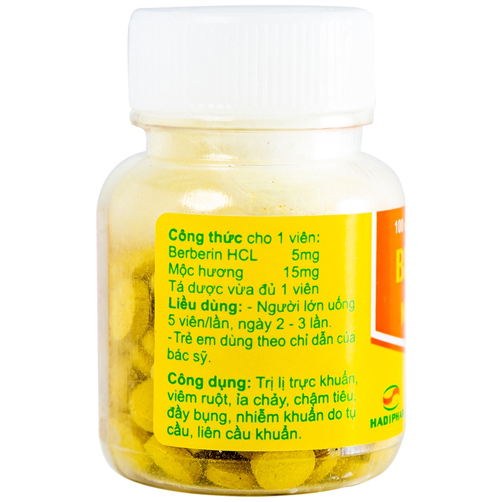 Hình ảnh Thuốc Berberin Mộc Hương Hadiphar điều trị lỵ trực khuẩn, hội chứng lỵ (100 viên)