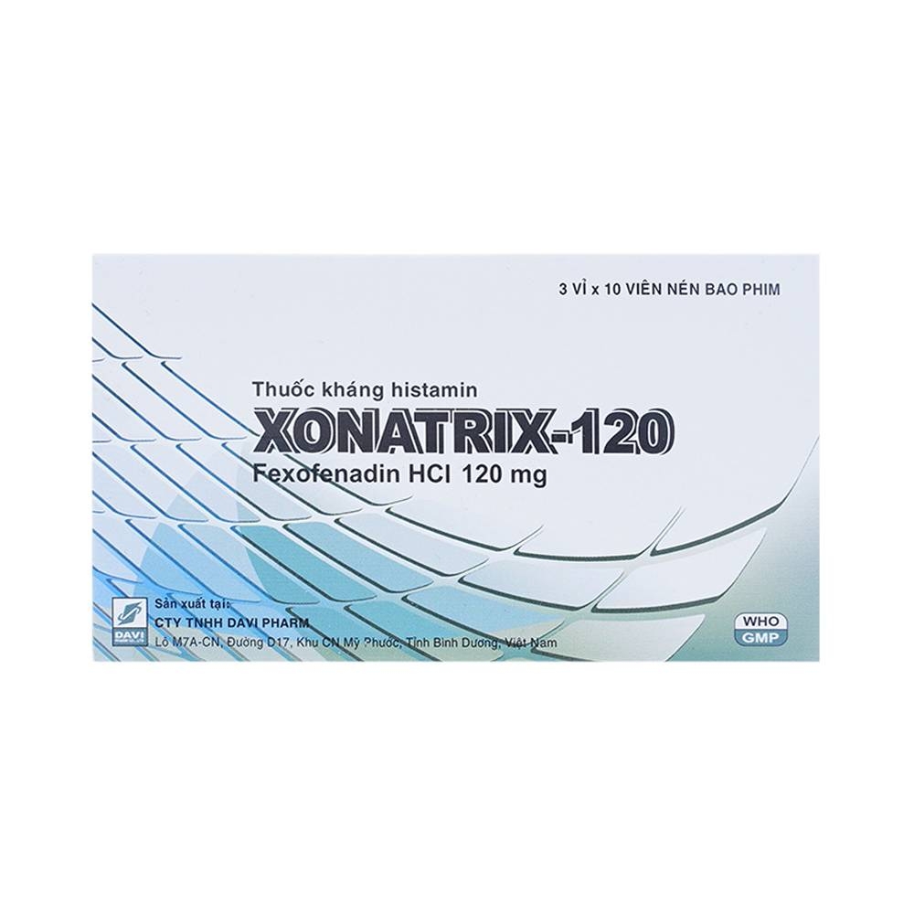 Hình ảnh Thuốc Xonatrix-120 DaviPharm điều trị triệu chứng viêm mũi dị ứng theo mùa (3 vỉ x 10 viên)