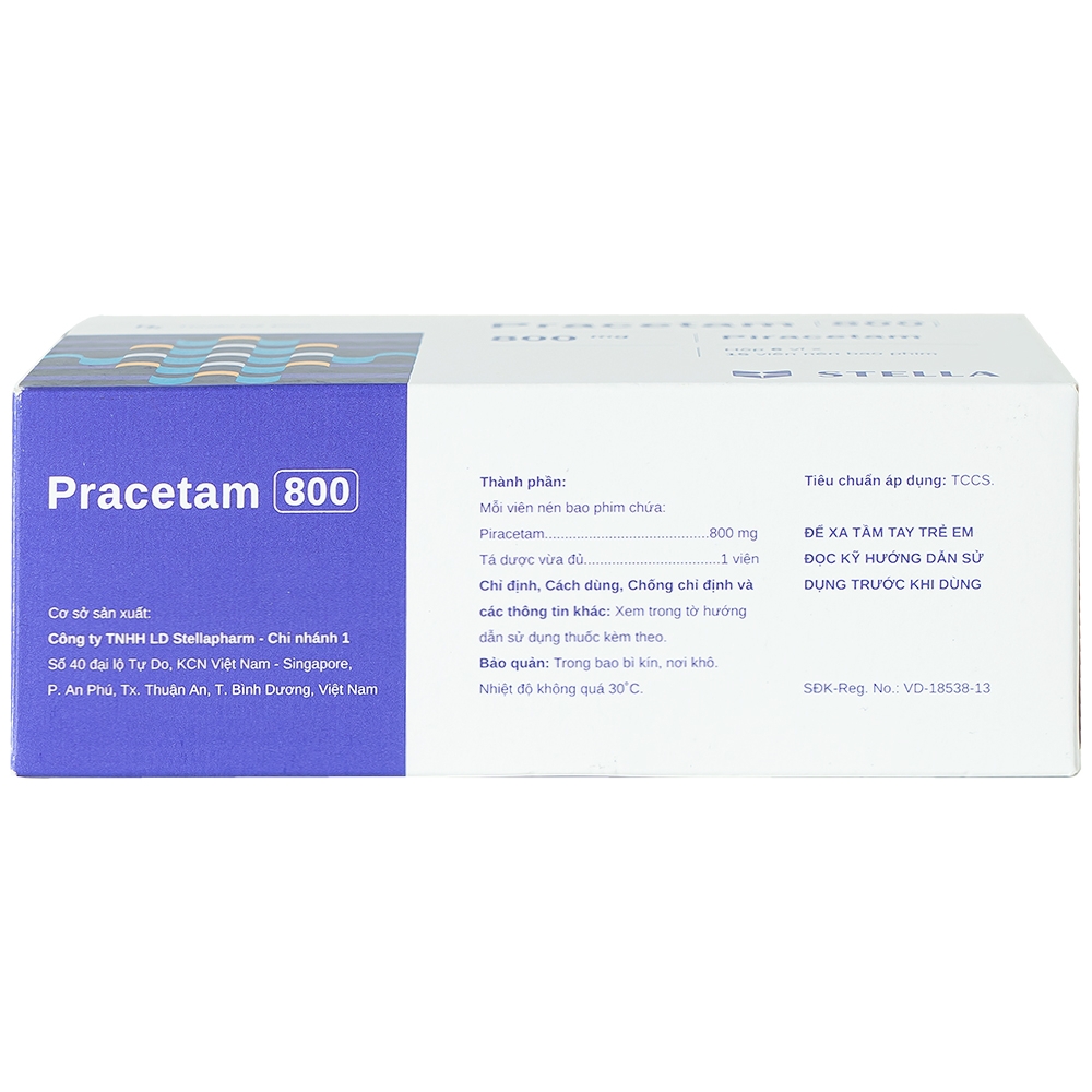 Hình ảnh Viên nén Pracetam 800 Stella điều trị chóng mặt, suy giảm trí nhớ (6 vỉ x 15 viên)