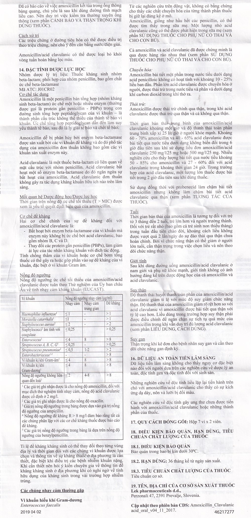 Hình ảnh Thuốc Amoksiklav Quick Tabs 625mg Lek điều trị nhiễm khuẩn (7 vỉ x 2 viên)