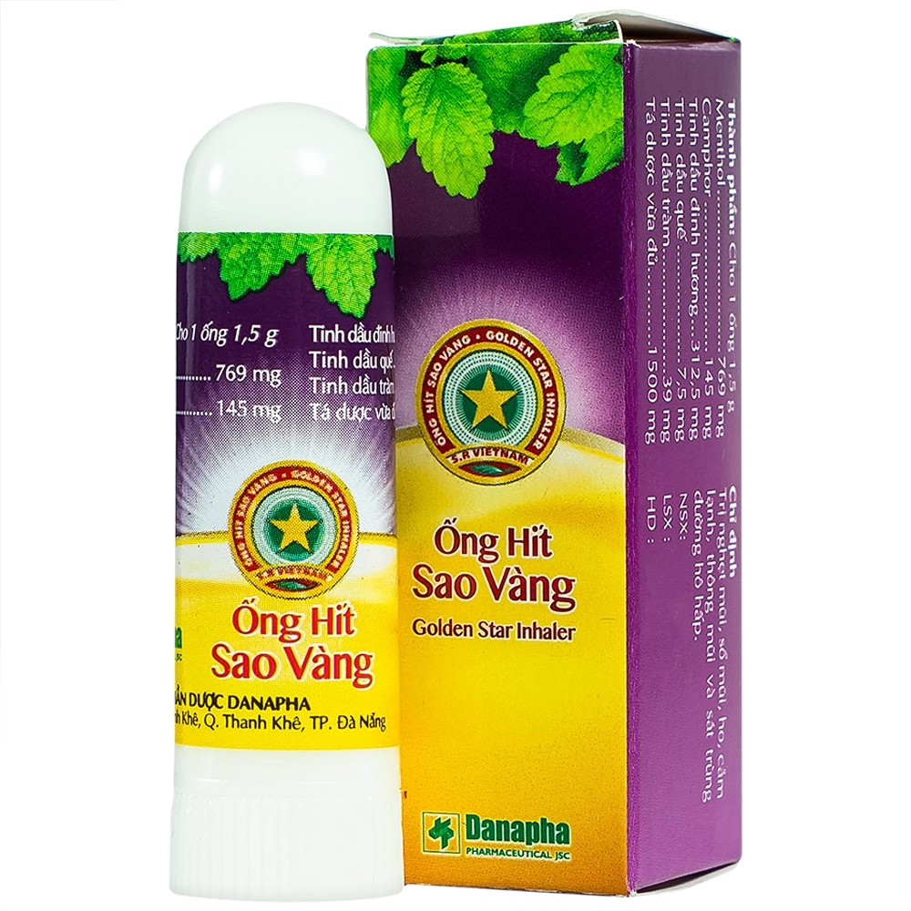 Hình ảnh Ống hít Sao Vàng Danapha điều trị nghẹt mũi, sổ mũi, ho (1.5g)