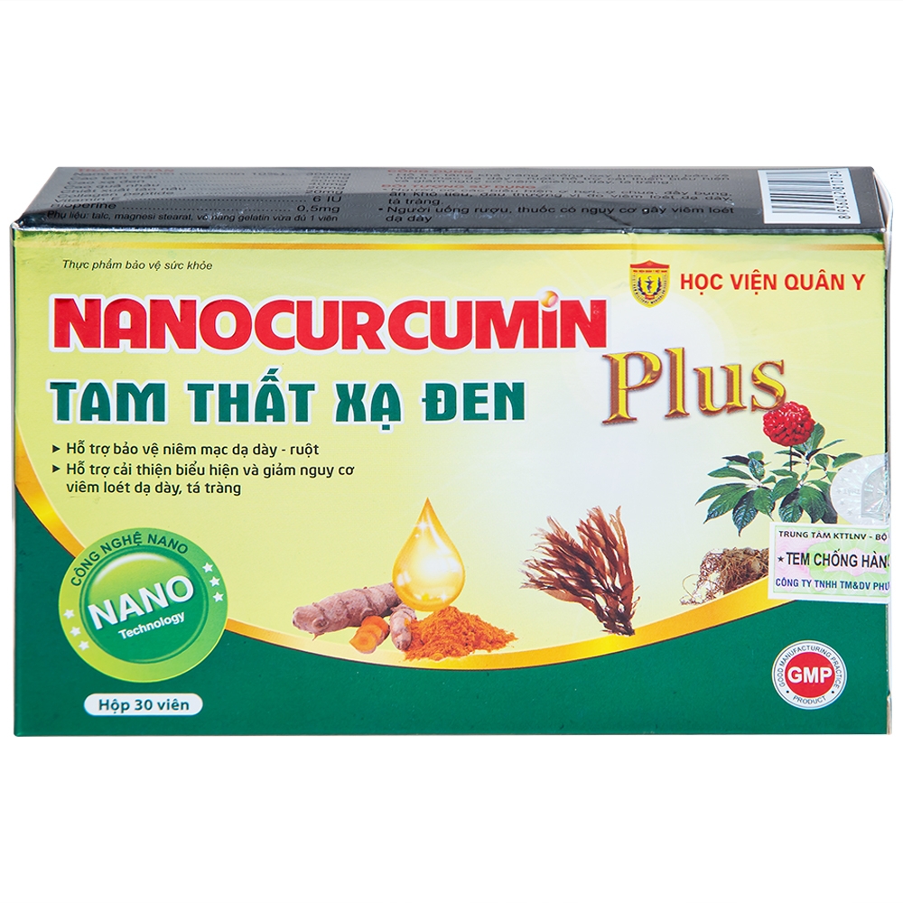 Hình ảnh Viên uống Nanocurcumin Tam Thất Xạ Đen Plus giảm viêm loét dạ dày, tá tràng (3 vỉ x 10 viên)