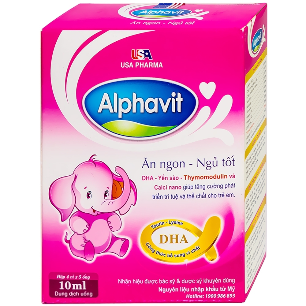 Hình ảnh Dung dịch uống Alphavit giúp ăn ngon, ngủ tốt, tăng cường phát triển trí tuệ (4 vỉ x 5 ống)
