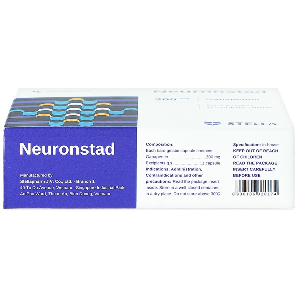 Hình ảnh Viên nang cứng Neuronstad 300mg Stella điều trị hỗ trợ động kinh cục bộ, viêm dây thần kinh (3 vỉ x 10 viên)